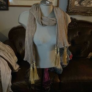 Petrisse silk metallic scarf with tassels. NWT 90's Y2K